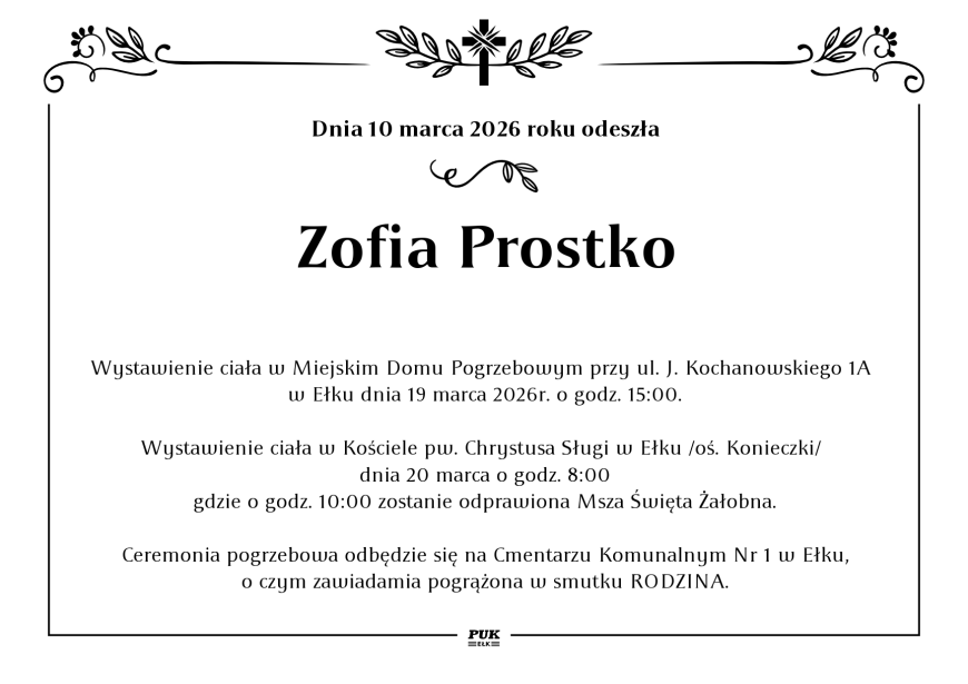 Zofia Prostko - nekrolog